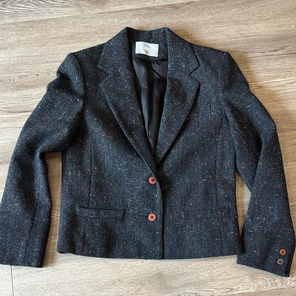 Vintage Intuitions Union Made Black Rainbow Speckled Wool Blazer Jacket